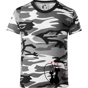 Chlapecké oblečení Kočky - Zamilovaný pár - Dětské maskáčové triko - 122 cm/6 let ( Šedý maskáč )