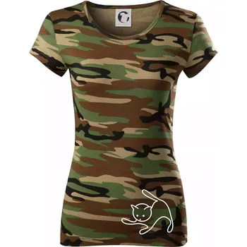 Kočka si hraje - Dámské maskáčové triko - XL ( Hnědý maskáč )