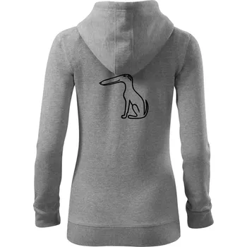 Dámská mikina Barzoj obrys černý (Moňas) - Dámská mikina trendy zipper s kapucí - L ( Tmavě šedý melír )