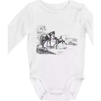 Kojenecký body Kůň a hříbě malované - Body kojenecké s dlouhým rukávem - Dlouhý r. do 3 měs ( Bílá )