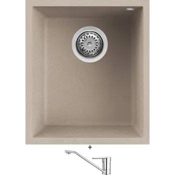 Granitový dřez Dřez pod desku SET Elleci QUADRA 100 UM G51 avena + Deante CORIO BFC 060M chrom