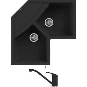 Granitový dřez Granitový dřez SET Elleci UNICO CORNER G40 full black + Elleci MINERVA G40 full black