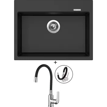 Kuchyňský dřez Granitový dřez SET Sinks MAXIMO 680 metalblack + Kuchinox ELZA BKE 761 chrom/černá