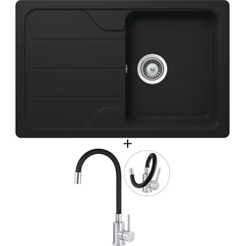 Granitový dřez SET Teka SIMPLA 45 S-TG 1B 1D černá metalická + Deante NEO LUNO BOC B720 nerez