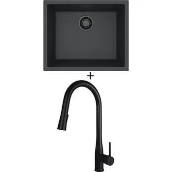 Granitový dřez Dřez pod desku SET Alveus OMNI 30 černá edice + Deante LUKRECJA N72M černá matná