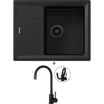 Granitový dřez SET Teka STONE 45 S-TG 1B 1D černá edice + Deante NEO LUNO BOC N72M černá matná