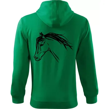 Pánská mikina Kůň - hlava celá - Mikina s kapucí na zip trendy zipper - XL ( Středně zelená )
