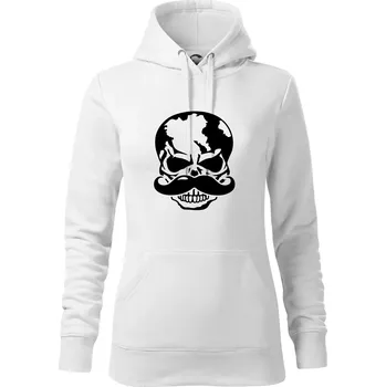 Dámská mikina Mustache lebka - Mikina dámská Cape s kapucí - 2XL ( Bílá )