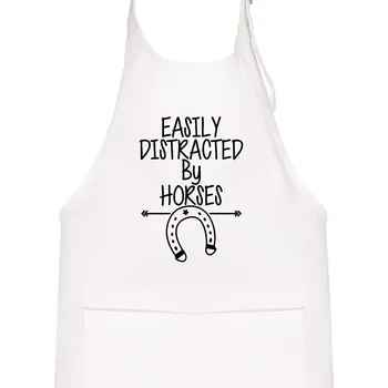 Kuchyňská zástěra Easily Distracted by Horse - Dětská zástěra na vaření - Univerzální velikost ( Bílá )