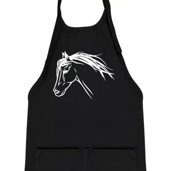 Kuchyňská zástěra Kůň - hlava celá - Dětská zástěra na vaření - Univerzální velikost ( Černá )