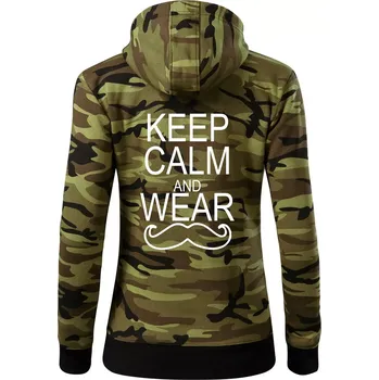 Dámská mikina Keep calm and wear mustache - Dámská mikina trendy zipper s kapucí - XL ( Zelený maskáč )