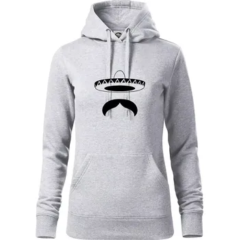 Dámská mikina Mexican Mustache - Mikina dámská Cape s kapucí - M ( Světlešedý Melír )