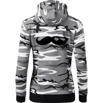 Dámská mikina Mustache love - Dámská mikina trendy zipper s kapucí - S ( Šedý maskáč )