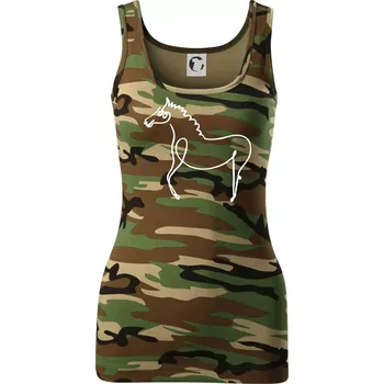 Dámské tričko Kůň kreslený - Dámské Maskáčové tílko - 2XL ( Hnědý maskáč )