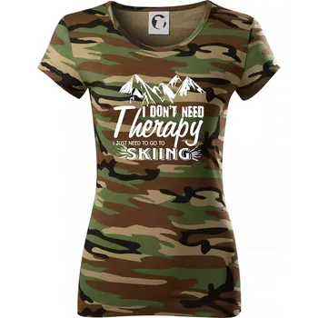 Dámské tričko I dont need therapy - Skiing - Dámské maskáčové triko - XS ( Hnědý maskáč )