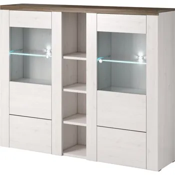 Knihovna Široká 2-dvířková vitrína s policemi do obývacího pokoje Larona - Helvetia Sibiu modřín / Sonoma Truffel 155x130 cm