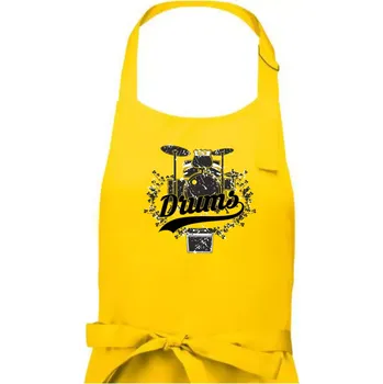 Kuchyňská zástěra Drums - kreslené bubny - Dámská zástěra na vaření - Univerzální velikost ( Žlutá )
