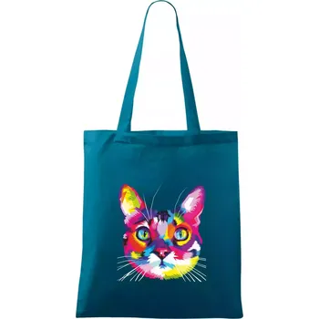 Kočka duhová hlava - Taška bavlněná - 42 x 38 cm ( Petrolejová )