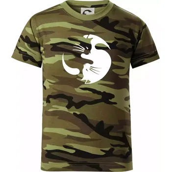 Chlapecké oblečení Kočka - Jin jang - Dětské maskáčové triko - 104-110cm / 3-4 roky ( Zelený maskáč )