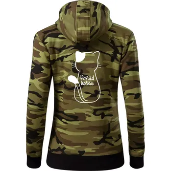 Dámská mikina Pořád kočka - Dámská mikina trendy zipper s kapucí - XS ( Zelený maskáč )