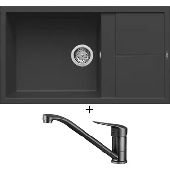 Granitový dřez Granitový dřez SET Elleci UNICO 410 G40 full black + Deante NEO BORO BMO N60M černá matná