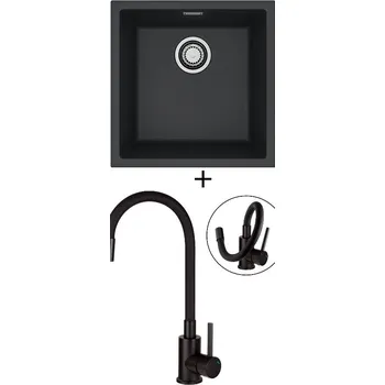 Granitový dřez Dřez pod desku SET Alveus OMNI 20 černá matná + Deante NEO LUNO BOC N72M černá matná