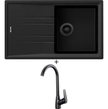 Granitový dřez SET Teka STONE 50 B-TG 1B 1D černá edice + Deante NEO BORO BMO N62M černá matná
