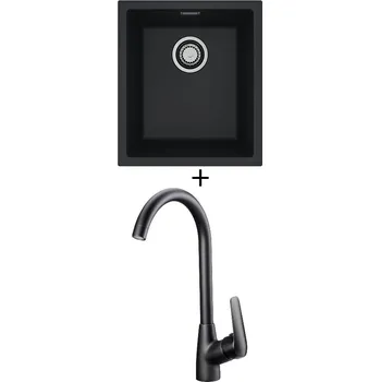 Granitový dřez Dřez pod desku SET Alveus OMNI 10 černá matná + Deante NEO BORO BMO N62M černá matná