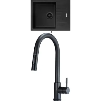 Granitový dřez Granitový dřez SET Sinks PERFECTO 650 černá edice + Deante LIMA N72M černá matná