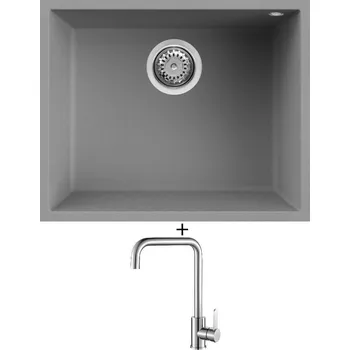Granitový dřez Dřez pod desku SET Elleci QUADRA 105 UM G48 cemento + Laveo BONA BAB 265D nerez