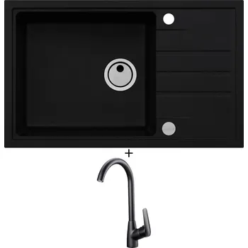 Granitový dřez Granitový dřez SET Alveus INTERMEZZO 130 černá matná + Deante NEO BORO BMO N62M černá matná