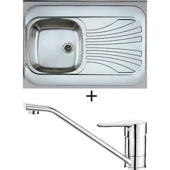 Kuchyňský dřez Nerezový dřez SET Alveus CLASSIC 30 X nerez s dřevěným rámem odkapávací plocha vpravo + Deante CORIO BFC 060M chrom