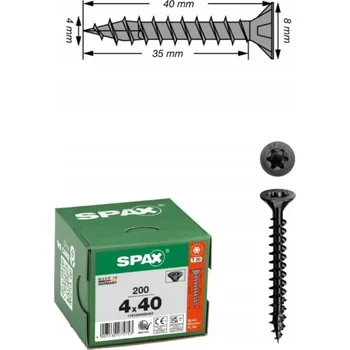 Vrut Vruty do dřeva SPAX 4x40 zápustná hlava T20 černé 200 ks