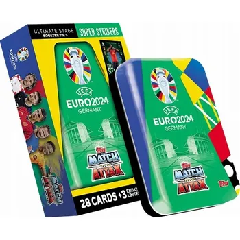 Sběratelská karetní hra MINI PLECHOVKA EURO 2024 SBĚRATELSKÉ KARTY TOPPS MATCH ATTAX 28 KARET + 3 LIMITOVANÉ EDICE