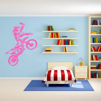 Samolepící dekorace Živá Zeď Samolepka na zeď Freestyle Motocross Barva: růžová, Velikost: 44 x 60 cm
