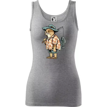 Dámské tričko Kočka rybářem - Dámské tílko - XL ( Tmavě šedý melír )