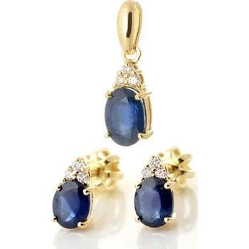 Souprava šperků Zlatá souprava s přírodními safíry a diamanty BSOUP12F+ DÁREK ZDARMA