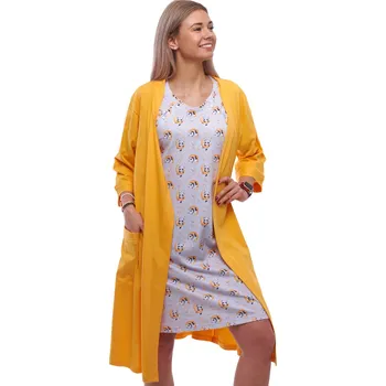 Dámská noční košile Komplet dámská bavlněná noční košilka s pandami a žlutý župan 1G0708 žlutá m