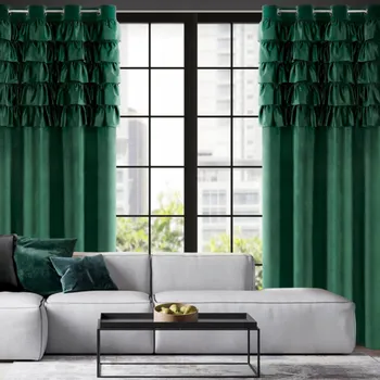 Závěs Elegantní sametový závěs zdobený volánem - smaragdově zelený Šířka: 140 cm | Délka: 270 cm