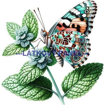 Látkový panel - Motýl na květině - MO-29 Velikost: 20x20cm, Materiál: Teplákovina nepočesaná