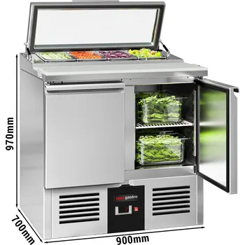 Lednice G.Gastro Saladette PREMIUM - 900mm - 2 dveře - 4x GN 1/3 - skleněný kryt