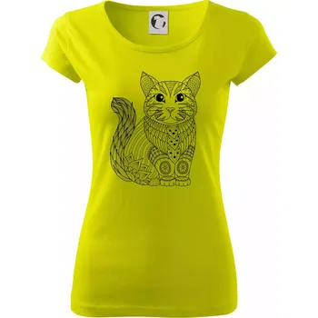 Kočka sedící mandala - Dámské triko Pure - XL ( Limetková )