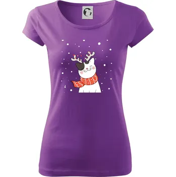 Dámské tričko Kočka se sobími rohy - Dámské triko Pure - 2XL ( Fialová )