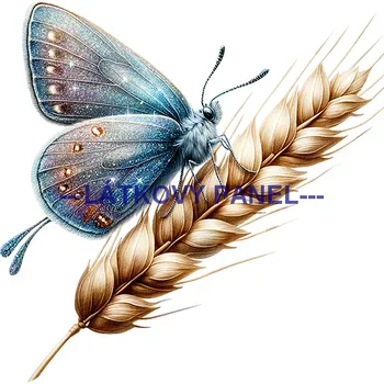 Látkový panel - Motýl na květině - MO-25 Velikost: 15x15cm, Materiál: Kočárkovina