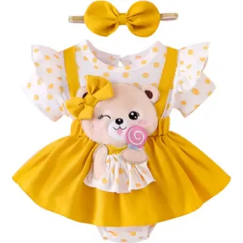 Dívčí letní set - body se sukní + čelenka "medvídek" (vel. 3-18 měsíců) Barva: Žlutá, Velikost: 18 měsíců
