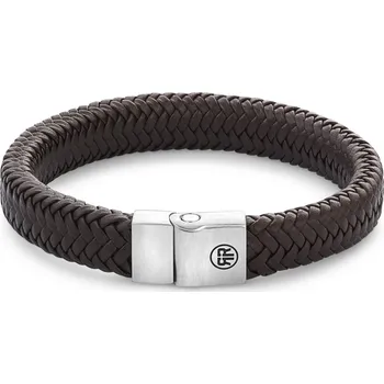 Náramek Rebel & Rose kožený náramek s bezpečnostní sponou, Full Metal Herringbone Brown Matt Velikost: L