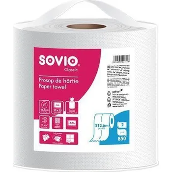 Papírový ručník Neznámý Papírové utěrky, bílá, 2-vrstvé, 212,6 m, průměr 26,5 cm, 1 role, SOVIO PP20907
