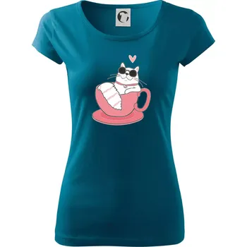 Dámské oblečení Hustá kočka v hrníčku - Dámské triko Pure - 2XL ( Petrolejová )