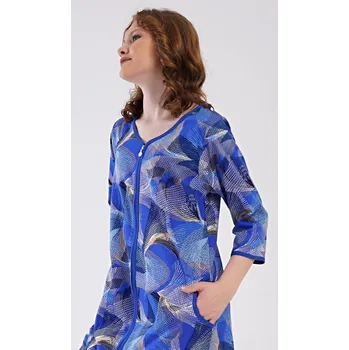 Dámská noční košile Vienetta Dámské domácí šaty s tříčtvrtečním rukávem Eliza Barva: Modrá, Velikost: XL