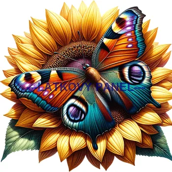 Látkový panel - Motýl na květině - MO-37 Velikost: 25x25cm, Materiál: Teplákovina nepočesaná